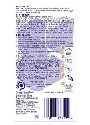 Bioré T-Zone Blackhead Remover Strips, Deep Cleansing Pore, (Nose + Face + Chin 5 Strips), Instant Pore Unclogging for the T-Zone Area, 15 Count (Pack of 12)