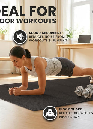 bemaxx Gym Mats Set - 18 pcs EVA Interlocking Foam Floor Tiles (12.6 inchx12.6 inchx0.4 inch) 18sqft Protective Gym Flooring Sports Home Workout Exercise Mats Puzzle Garage Fitness Play-Room Pool Treadmill Bike