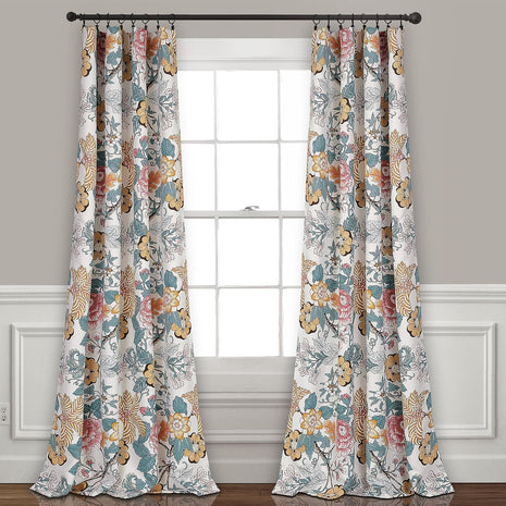 Lush Decor Sydney Light Filtering Window Curtain Panels, Pair, 52 inch W x 108 inch L, Blue & Yellow - Drapes - Floral Curtains for Bedroom - Vintage Curtains - Coquette Decor
