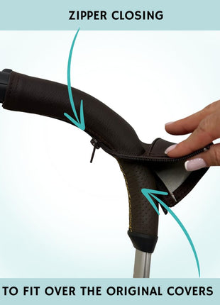 PROTEC TIF | Dark Brown Synthetic Leather Handlebar Covers Compatible with UPPAbaby Vista (V2 & V3, 2019-2020) – Premium Protective Grip Sleeves, Durable & Scratch-Resistant