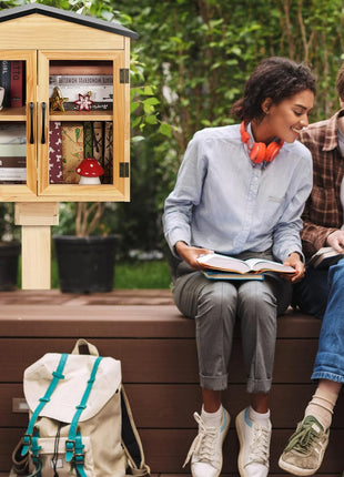 Exttlliy Outdoor Library Outdoor Book Box Storage Small Wooden Cabinet Little Literature Box for Neighborhoods Community and Schools Sharing Books, Flyers, Newspapers, Food and Art (D)