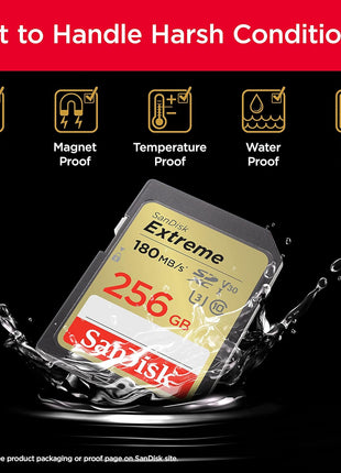 SANDISK 256GB Extreme SDXC UHS-I Memory Card - C10, U3, V30, 4K, UHD, SD Card - SDSDXVV-256G-GNCIN