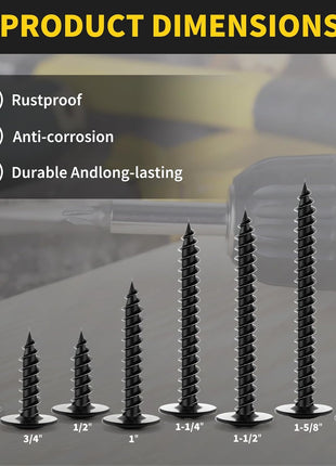 Wood Screws 1/2 Inch, 160 PCS FIXLINK Premium Phillips Truss Head Black Wood Screws, Self Tapping Electrophoresis Modified Fast Truss Head Wood Screw Used in Indoor Furniture, Woodworking (#8 x 1/2")