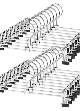 NORTHERN BROTHERS Pants Hangers with Clips Heavy Duty 20 Pack, Adjustable Metal Pants Hanger, Skirt Hangers with Clips Space Saving Hangers for Jeans