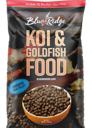 Blue Ridge Koi Fish Food 5lb - Koi Food Mini Growth Formula, Goldfish Food, Premium Fish Food for Ponds, Ponds Fish Food, Floating Pond Pellets