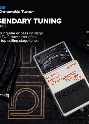 BOSS TU-3 Chromatic Floor Tuner for Guitar and Bass | Industry-Standard Performance | Tank-Tough BOSS Stompbox Body | 21-Segment LED Meter | Accurate to  One Cent | Accu-Pitch Sign Function