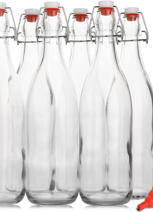 Flip Top Glass Bottle [1 Liter / 33 fl. oz.] [Pack of 6] – Swing Brewing with Stopper for Beverages, Oil, Vinegar, Kombucha, Beer, Water, Soda, Kefir Airtight Lid & Leak Proof Cap Clear