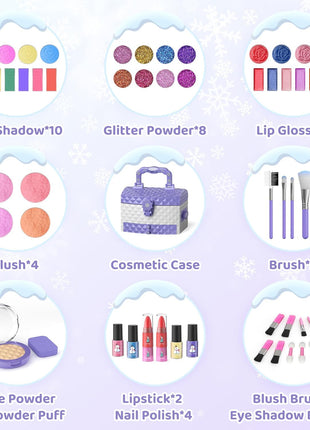 56 Pcs Kids Makeup Set for Girls, Washable Real Cosmetic Toddler Makeup Kit | 2026 New CPF Sustainable Materials, Safety & Non-Toxic, Frozen Toy Birthday Gift for 3 4 5 6 7 8 9 10 11 12 Year Old (Purple)