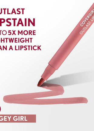 COVERGIRL Outlast, 10 Sugey Girl, Lipstain, Smooth Application, Precise Pen-Like Tip, Transfer-Proof, Satin Stained Finish, Vegan Formula, 0.06oz