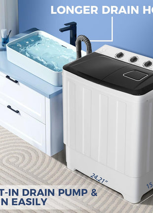 Nictemaw Portable Washing Machine for Apartment, 30Lbs Twin Tub with Pump | Semi-Automatic, 19Lbs+11Lbs Washer and Spin-Dryer Combo, Dual Motor, Time Control, Compact Top Load for Dorms, Rv, Camping