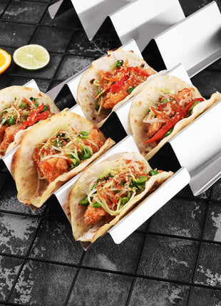 Taco Holders 4 Packs - Stainless Steel Taco Stand Rack Tray Style, Oven Safe for Baking, Dishwasher and Grill Safe