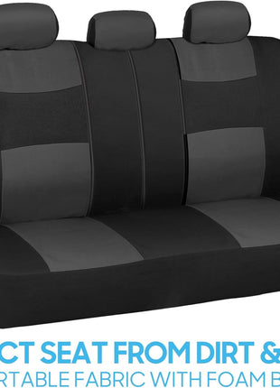 BDK PolyPro Car Seat Covers Full Set in Charcoal on Black – Front and Rear Split Bench for Cars, Easy to Install Cover Set, Accessories Auto Trucks Van SUV