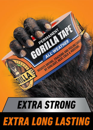 Gorilla All Weather Duct Tape, Black, 1.88 inch x 25 yd (Pack of 1) - UV and Temperature Resistant Waterproof Tape for Outdoor Repairs