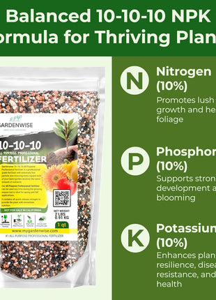 10-10-10 Plant Fertilizer Slow Release - 10 10 10 All Purpose Granular Garden Fertilizer for Vegetables, Tomato, Arborvitae, Shrubs, Rose, Flowers, Fruit, Fig Trees (1/2 Quart)