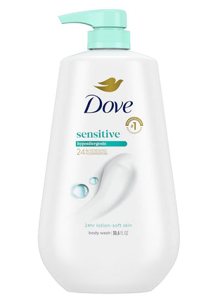 Dove Body Wash with Pump Sensitive Skin For 24hr Lotion-Soft Skin Moisturizing Skin Cleanser Gentle Hypoallergenic Formula with No Sulfates No Parabens 30.6 oz