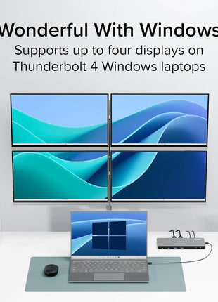 Plugable Thunderbolt 4 Dock for Quad Monitors 100W, Thunderbolt Docking Station Connects up to Four 4K Monitors for Windows and Mac Laptops, 2x HDMI, 4x Thunderbolt 4/USB C, Driver Required TBT-6950PD