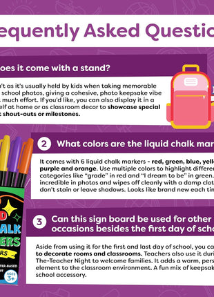 First Day of School Sign Board with Liquid Chalk Markers - 14 inchx11 inch Double-Sided & Reusable - My First and Last Day - Back to School Supplies Board for Kindergarten, Preschool