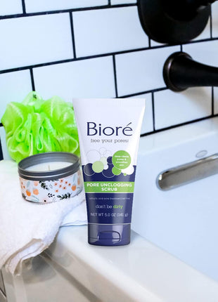 Biore Pore Unclogging Scrub With Salicylic Acid, Oil Free, 5 Oz, 3 Pack | Removes Excess Dirt & Oils, Deep Exfoliation, Clears Congestion, Smooth Texture, Fresh Clean Finish