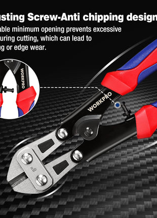 WORKPRO Mini Bolt Cutter 8-inch, Spring Loaded Small Heavy Duty Wire Cable Cutter, Snips Clippers with Soft Anti-Slip Handle
