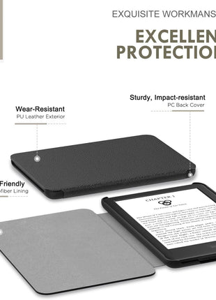 MoKo Case Fits 6 inch All-New Kindle (11th Generation-2024/2022 Release), Lightweight Shell Cover with Auto Wake/Sleep for Kindle 2024/2022 11th Gen e-Reader, Black