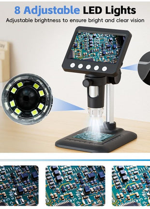 4.3" Digital Microscope for Adults, SKYEAR Coin Microscope 1000X Magnification with 8 Ajustable LED Fill Lights, USB Microscope for Windows/MacOS, Coin Collection Supplies-Black
