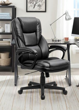 Furmax Office Executive Chair High Back Adjustable Managerial Home Desk Chair, Swivel Computer PU Leather Chair with Lumbar Support (Black)
