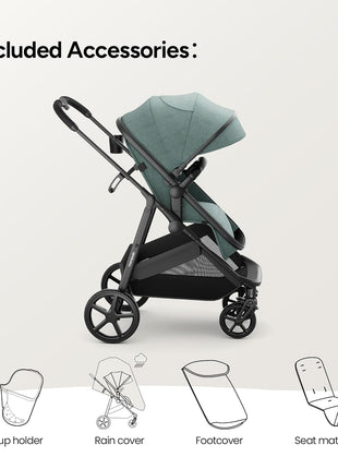 Mompush Wiz 2 in 1 Baby Stroller with Infant Pramette Mode, One Hand Fold Convertible Newborn to Toddler Stroller with Reversible Seat and Large UPF 50+ Canopy