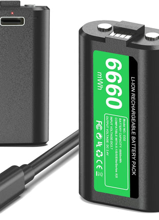 GKHERD Rechargeable Controller Battery Pack for Xbox One/Xbox Series X|S, 2x6660mWh Battery Pack with Type-C Charging Cable for Xbox One/S/X/Elite Controller