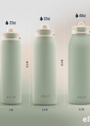 Ello Pop & Fill 22oz Stainless Steel Water Bottle with Quick Fill Technology, Double Walled and Vacuum Insulated Metal, Leak Proof Locking Lid, Sip and Chug, Reusable, BPA Free, Pistachio