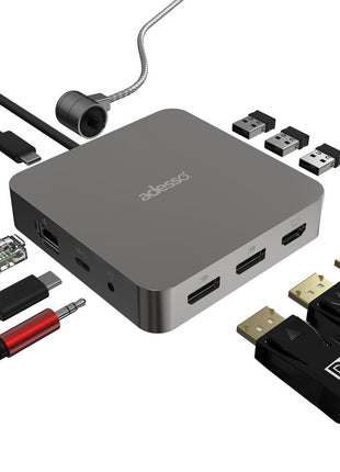 Adesso 11 in 1 USB C Multiport Docking Station Dual Display HDMI USB 3.2 PD 100W RJ45 3.5mm Jack Peripheral Lock Compatible with Windows Mac Made in Taiwan TAA Compliant AUH-4051-TAA
