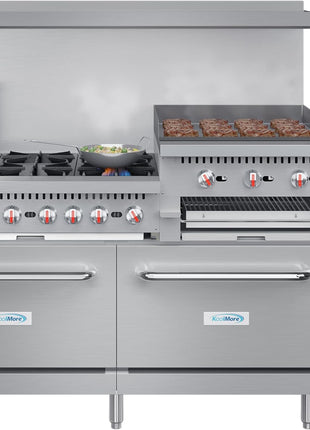KoolMore 60 in. 6 Burner Commercial Liquid Propane Range with 24 in. Griddle and Broiler (KM-CRGB60-LP)