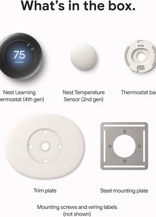 Google Nest Learning Thermostat (4th gen) + Nest Temperature Sensor (2nd gen) - Obsidian