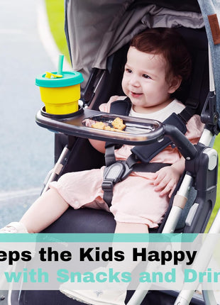 Snack Tray Fits for UPPAbaby Vista/Vista V2/Vista V3/Cruz/Cruz V2/ RumbleSeat/RumbleSeat V2, Stroller Tray with Cup Holder & Recessed Bowl, Dishwasher Safe, Quick Attachment, Folds with Stroller, Grey