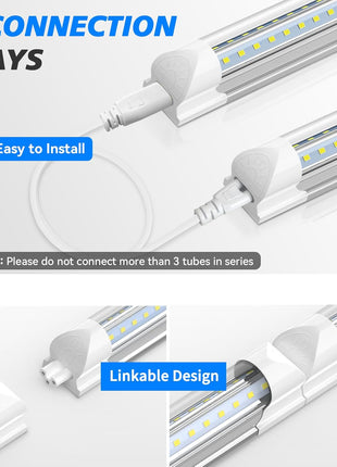 SHOPLED 8FT 100W 15000LM 6000K Cool White High Output Linkable T8 Tube Fixtures, V-Shaped, 8 Foot Lights for Garage, Warehouse, 4 Pack