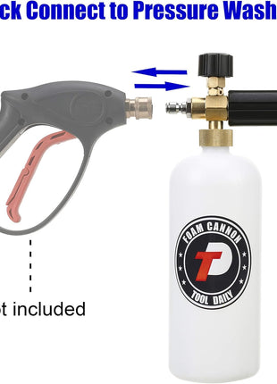 Tool Daily Foam Cannon with 1/4 Inch Quick Connector, 1 Liter, 5 Pressure Washer Nozzle Tips