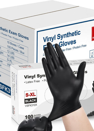 Schneider Black Vinyl Synthetic Exam Gloves, 4 Mil, Large, Disposable Gloves Latex Free, Plastic for Medical, Cooking, Cleaning, and Food Prep, Surgical Powder Free, Non Sterile, 100 ct Box (L)