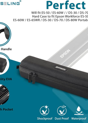 Caseling Case for Epson Workforce ES-50 ES-60W & DS-70 Portable Scanner | Fits Epson ES-50, ES-60W & DS-70, rigid shockproof EVA shell, internal accessory mesh pocket, secure double zipper