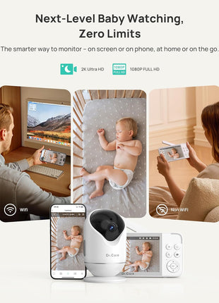 Dr.Care VistaView 5inch Smart WiFi Baby Monitor with Clip Mount - 2K HD Camera, App Control, Cry & Motion Alerts, Night Vision, 5000mAh Battery, 2-Way Talk, Multi-User, Triple Security