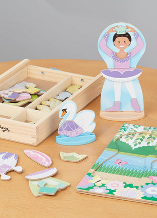 Melissa & Doug Ballerina And Fairy Magnetic Dress-Up Double-Sided Wooden Doll And Swan Pretend Play Set (52 pcs)