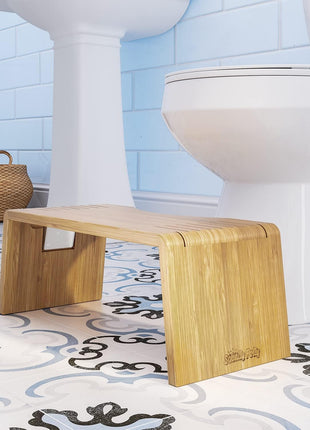 Squatty Potty Oslo Folding Bamboo Toilet Stool – 7 Inches, Collapsible Bathroom Stool for Kids and Adults – Brown, Portable and Space-Saving
