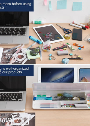 TSJ OFFICE Small Desktop Whiteboard -Glass Dry Erase Board Computer Keyboard Stand White Board Surface Pad with Drawer, Desk Organizers with Accessories for Office, Home, School Supplies