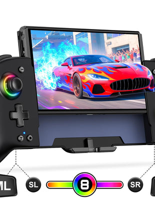 Gammeefy Switch Controller – Hall Effect Joysticks & Enhanced Grip – One Piece Switch Joypad Replacement Switch Pro Controller with 8-Color RGB Lighting, Turbo, Macros - Black, 6.2"/7"