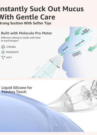 GROWNSY Baby Nasal Aspirator, Electric Nose Sucker, Powerful Suction,Grey | Automatic Nose Cleaner with Soft Silicone Tips, Larger Suction Chamber, Music and Light Soothing Function