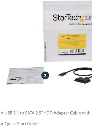 StarTech SATA to USB-C Cable, USB 10Gbps to 2.5in SATA I II III Hard Drive Adapter, External Converter for SSD or HDD Data Transfer