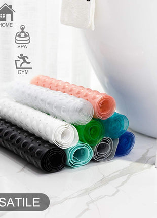 TEESHLY Bathtub Mats for Shower Tub, Extra Long Non Slip 39 x 16 Inch Bath Mat with Drain Holes and Suction Cups, BathMat for Bathroom with Machine Washable (Clear Grey)