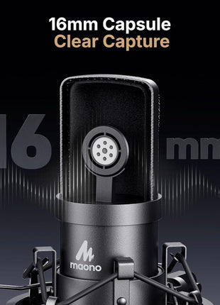 USB Microphone, MAONO 192KHZ/24Bit Plug & Play PC Computer Podcast Condenser Cardioid Metal Mic Kit with Professional Sound Chipset for Recording, Gaming, Singing, YouTube (AU-A04)
