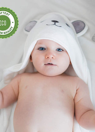 HIPHOP PANDA Hooded Towel - Rayon Made from Bamboo, Bath Towel with Bear Ears for Newborn, Babie, Toddler, Infant - Absorbent Large Baby Towel - Bear, 30 x 30 Inch
