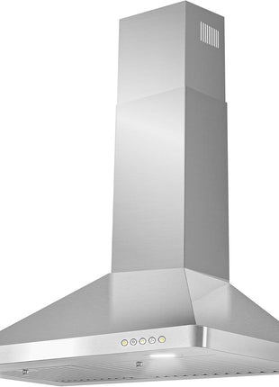 30 in. Vista Coll 380 CFM Ducted Wall Mount Range Hood LED, Stainless Steel | Cosmo COS-63175 Push Button Controls, 3 Fan Speeds, Permanent Dishwasher-Safe Baffle Filters, Backdraft Damper