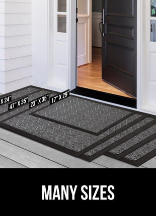 GORILLA GRIP 100% Waterproof All Season WeatherMax Doormat US Designed Natural Rubber, Stain and Fade Resistant, Low Profile Indoor Outdoor Door Mats, Easy Clean Patio Mat, 17x29, Gray Diamond