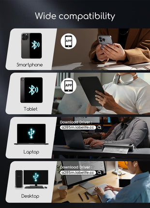 Portable Printers Wireless for Travel, A285M Small Inkless Thermal Printer, Bluetooth Mobile Printer Support 8.5 inch X 11 inch Letter & A4 Thermal Paper, Compatible with iPhone Laptop for Home Office Receipt